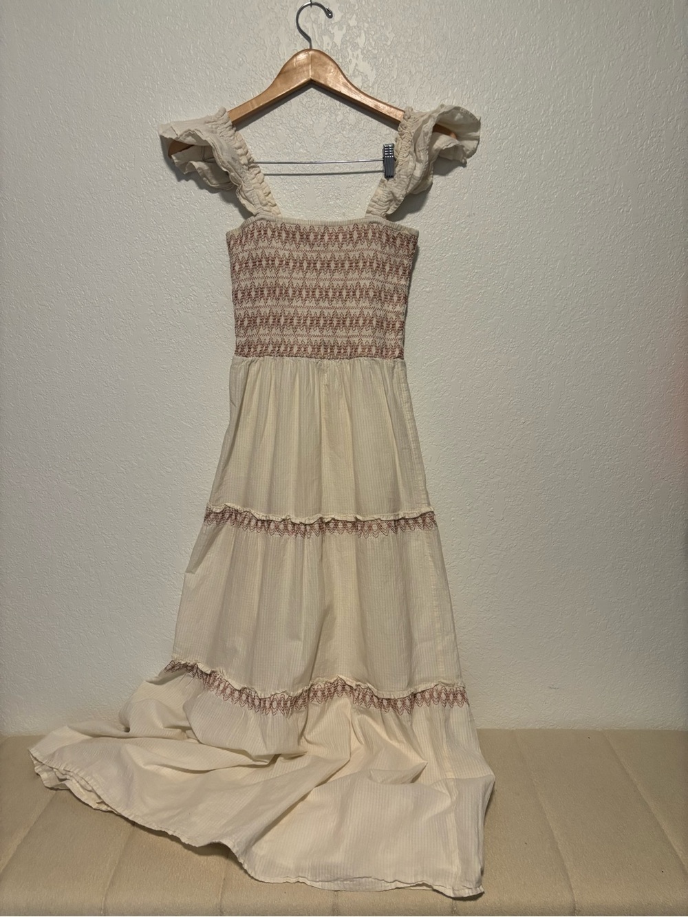 Women’s Cream Maxi Dress with Pink Trim